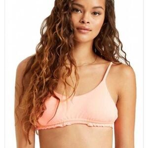 Billabong Womens Size Large Sol Searcher Ruched Mini Crop Bikini Top Peach Kiss